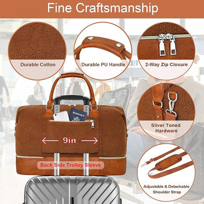 Weekender Bag for Women, Travel Duffel Bag Carry On Overnight Bag with Shoe Compartment Large Nylon Travel Weekend Tote Bag