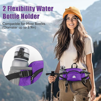 Fanny Pack Waist Bag with Water Bottle Holder for Men Women Running Hiking Travel Dog Walking Workout Cycling Outdoor (Purple)