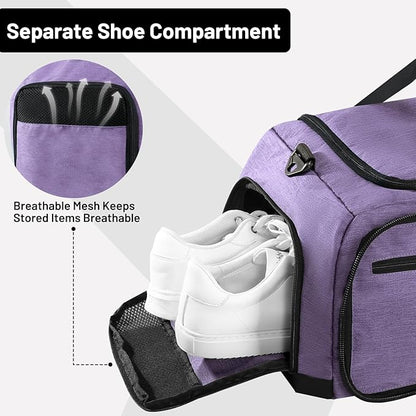MIER Foldable Duffle Bag with Shoe Compartment 50L Travel Duffel Bags for Men Women Packable Overnight Bag for Camping Gym Weekender, Purple