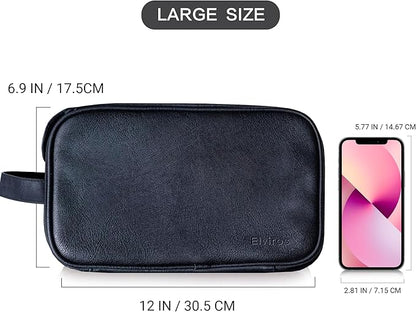 Elviros Toiletry Bag for Men, Large Travel Shaving Dopp Kit Water-resistant Bathroom Toiletries Organizer PU Leather Cosmetic Bags