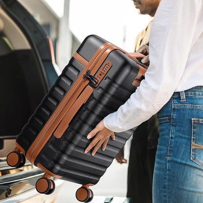 UKEIN Luggage Sets 3 Piece, PC Hardside Large Luggage 28 Inch With Spinner Wheels with TSA Lock, Checked Suitcase Set With Travel Backpack for Men (Black, 3 piece set (28inch))