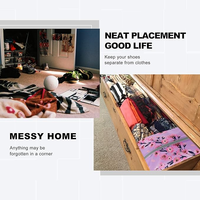 BeeGreen Shoe Organizer 6pcs Shoe Bags with Zipper Closure, Flower Design Shoe Storage Organizer with Handle Travel Bags For Men and Women, Portable Nylon Travel Gifts