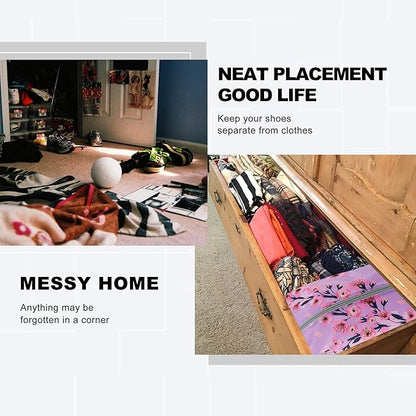 BeeGreen Shoe Organizer 6pcs Shoe Bags with Zipper Closure, Flower Design Shoe Storage Organizer with Handle Travel Bags For Men and Women, Portable Nylon Travel Gifts