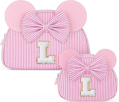 Birthday Gifts for 3 4 5 6 7 8 9 10 11 12 13 Years Old Girls, Initial Makeup Bag for Girls Cosmetic Bag Purse, Pink L