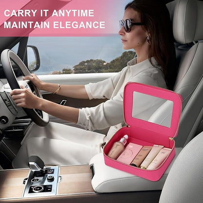 Pinkmik Clear Makeup Bag for Women Waterproof Travel Cosmetics and Toiletries Case Portable Makeup Oaganizer Bag Clear Car Bag with Zipper (X/Fuxia, M)