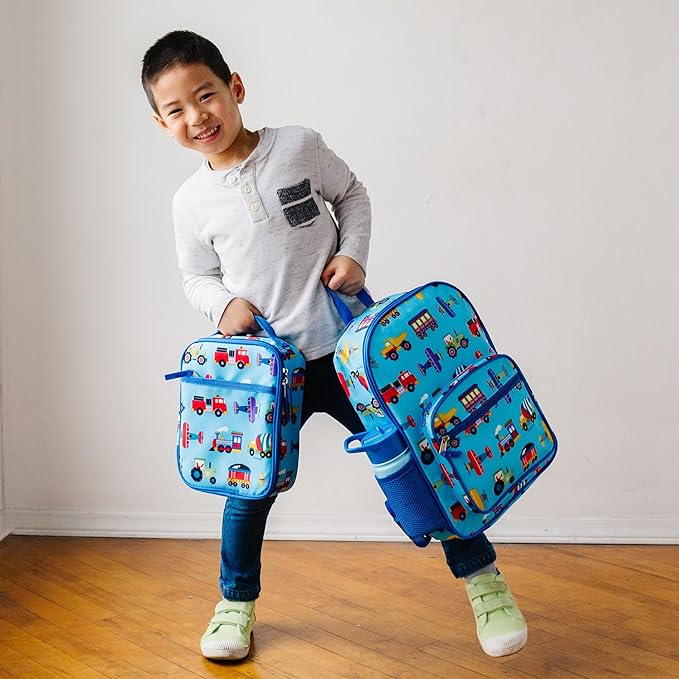 Wildkin ECO rPET Kids Backpack – Recycled, Padded, Adjustable for School & Travel – Trains, Planes & Trucks