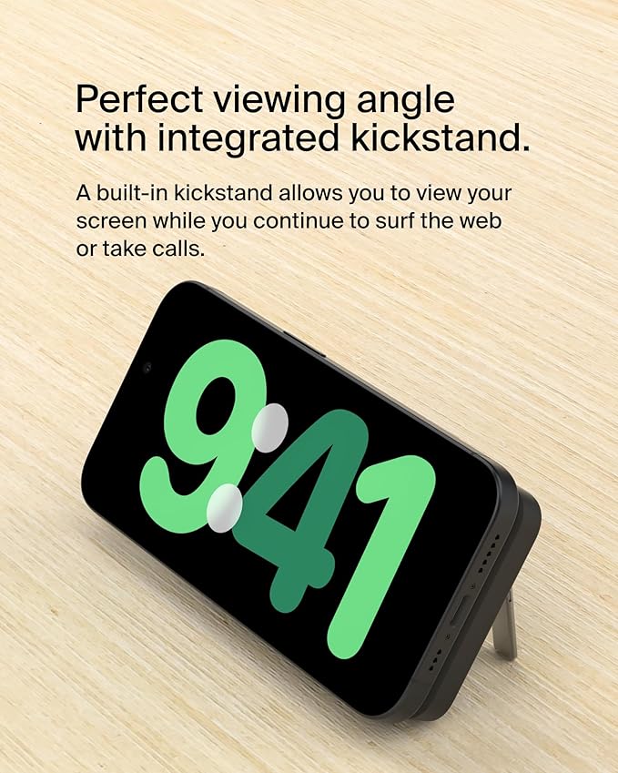 Belkin Portable Charger, Wireless Power Bank 15W 5000mAh w/ Qi2, MagSafe Charger + Built-in Pop-up Kickstand - iPhone 17, Air, Pro, Pro Max, AirPods, Apple Watch, Google Pixel 10, etc. - Black