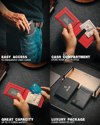 Zitahli Money Clip Wallets for Men,Slim Bifold Wallet 10-12 Cards, Mens Leather Wallet with ID Window,RFID Blocking Thin Minimalist Credit Card Holder,Gifts for Him