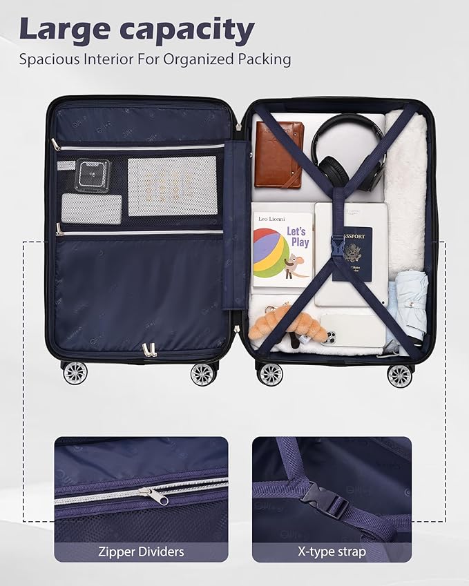 Coolife Luggage Expandable(only 28") Suitcase PC+ABS Spinner 20in 24in 28in Carry on (wine wind new, M(24in))