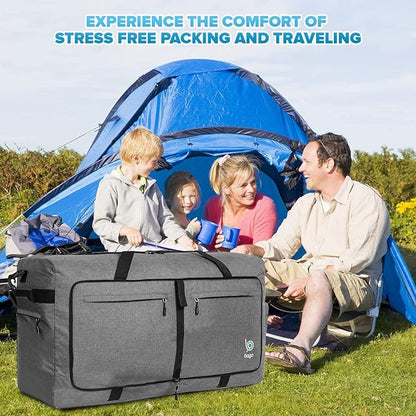 Bago Big XXL Foldable Duffel Bags for Traveling Women & Men - 140L Packable Duffle Bag for Travel with Shoe Compartment - Water Repellant, Heavy Duty, Lightweight Folding & Collapsible (SnowGray)