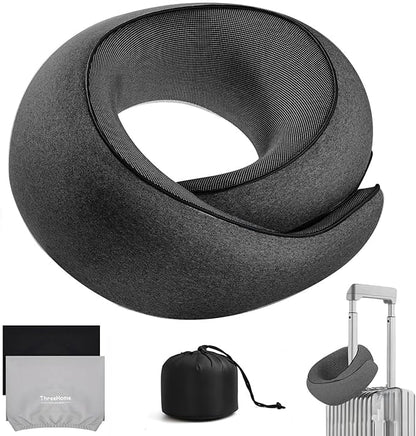 Travel Neck Pillows for Airplanes, Premium 100% Memory Foam Neck Pillow with Alternative Cooling Ice Silk Cover - Upgrade Liner Enables Easy Pillowcase Cleaning, Travel Pillow Fits Plane, Car, Train