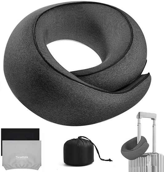 Travel Neck Pillows for Airplanes, Premium 100% Memory Foam Neck Pillow with Alternative Cooling Ice Silk Cover - Upgrade Liner Enables Easy Pillowcase Cleaning, Travel Pillow Fits Plane, Car, Train