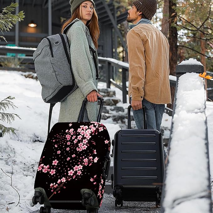 ANNA QUEEN Cherry Blossom Luggage Cover, Elegant Pink Sakura Design Suitcase Protector, Stretchable Washable Travel Sleeve for 28-30 Inch Luggage