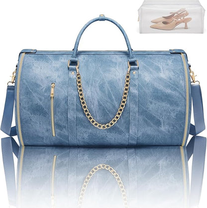 Garment Duffle Bag for Travel, Convertible 20.5×10×12.5 Inch Carry On Garment Bag for Women, Foldable Travel Bags with Shoe Compartment & Toiletry Pocket for Business Trip, Vacation, Blue