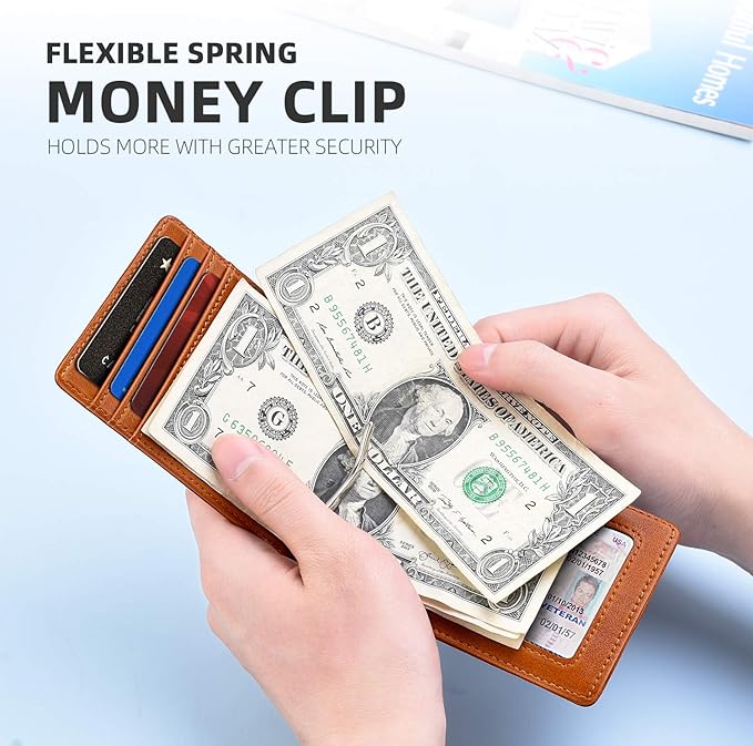 Zitahli Wallet for Men-6 Slots ID Window-Mens Wallets-Slim Wallet Classic Spring Money Clip RFID Blocking-Gift for Men