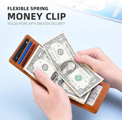 Zitahli Wallet for Men-6 Slots ID Window-Mens Wallets-Slim Wallet Classic Spring Money Clip RFID Blocking-Gift for Men