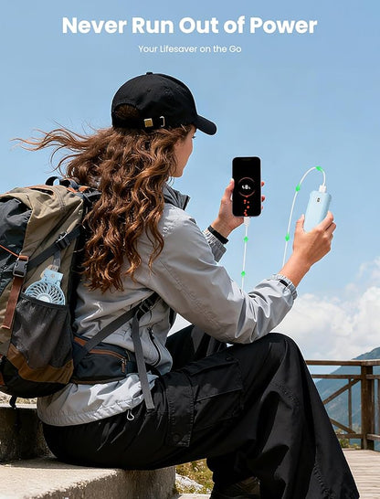 HandFan 5200mAh Handheld Fan Rechargeable, 20H Runtime Hand Fan, 3 Speeds Strong Airflow, Personal 180° Foldable Portable Fans for Travel/Summer/Concerts/Lash/Commute, Gifts for Women (Blue)