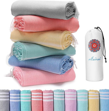 6 Packs Turkish Beach Towels Vacation Essentials Quick Dry Sand Free Soft Large Xl Big Blanket Adult Oversized Bath Pool Swim Towel Set Bulk Multipack Lightweight Thin Sandless Fast Drying Compact