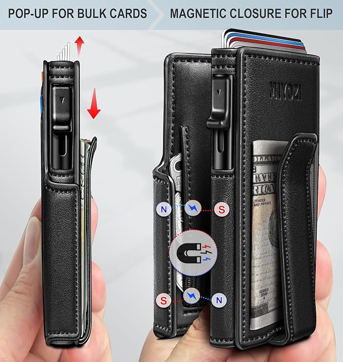 Men Wallet,with Money Clip Coins Pocket ID Window,Slim Front Pocket RFID Blocking Pop-up Card Holder 3.9"x 2.7", Gift Boxed