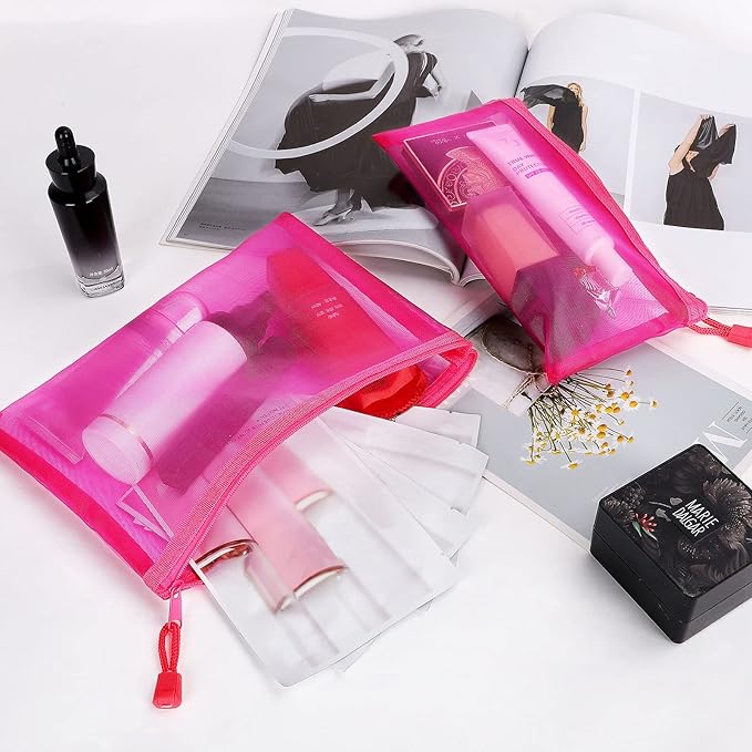 12 Pieces Zipper Nylon Mesh Pouch, Mesh Cosmetic Bags Makeup Bags Pencil Case, Multipurpose Travel Bags for WB06 Wb06