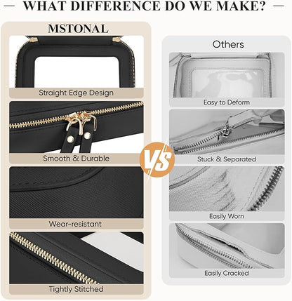 Clear Makeup Bag, Travel Toiletry Bag Cosmetic Case for Women, Waterproof Portable Make Up Skincare Pouch with Zipper, Compact Car Organizer Bag for Essentials, Mini & Medium, Black