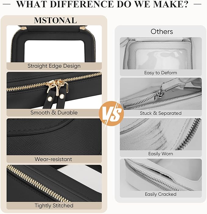 Clear Makeup Bag, Travel Toiletry Bag Cosmetic Case for Women, Waterproof Portable Make Up Skincare Pouch with Zipper, Compact Car Organizer Bag for Essentials, Medium Size, Black