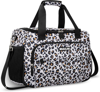 Travel Duffle Bag for Women, Underseat Carry On luggage Bag Foldable Overnight Weekender Hospital Bag Lightweight Airplanes Personal Item Travel Tote Bag for Women Birthday Gifts, 16IN Leopard Print