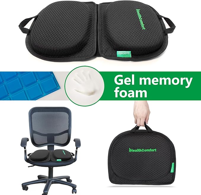 Small Travel Seat Cushion,Gel Memory Foam Seat Cushion,Supportive Butt Pillow,Portable and Foldable for Long Sitting Hours on Stadium Airplane Car Seat