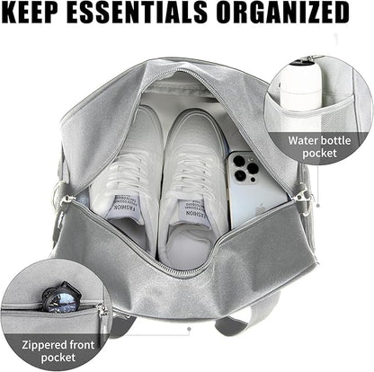 SeaRock 14 inch Small Gym Bag for Women & Men - Mini Duffle Bag for Travel, Sports, Workout, Weekender & Overnight with Shoe Compartment Gray