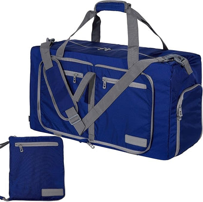 LEGEND 60L Foldable Duffle Bag for Travel - Packable Duffle Bags w/Shoe Compartment - Tear Resistant Collapsible Duffel Bags for Traveling - Lightweight Folding Duffel Bag for Men & Women -Royal Blue
