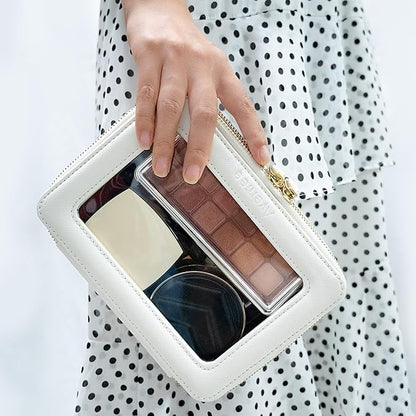 Aveniee Clear Makeup Bag Organizer,Large Travel Toiletry Bag for Women, Waterproof Cosmetic Pouch with Zippers,Car Organizers and Storage Case for Accessories,White