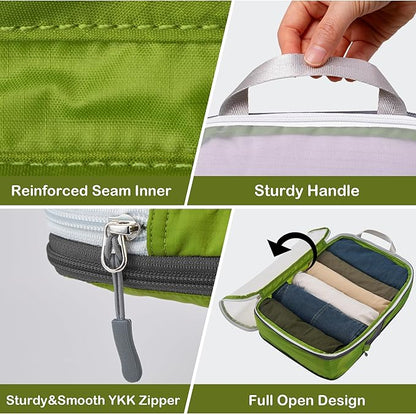 Cipway Compression Packing Cubes, See Through Mesh Luggage Organizer Bags, Travel Essentials for Carry on Suitcase with Laundry Bag and Clear Toiletries Bag（6 Pcs,Green）