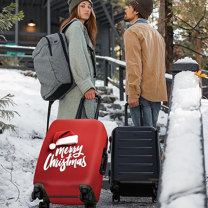 ANNA QUEEN Merry Christmas Luggage Cover, Santa Hat Holiday Design Suitcase Protector, Stretchable Washable Travel Sleeve for 20-22 Inch Luggage