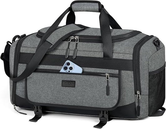IGOLUMON Gym Bag for Men 40L Sports Duffel Bags Gym Duffle Bag Women with Shoe Compartment & Wet Pocket Water Resistant Travel Duffel Bag Lightweight Weekender Overnight Bag Gray