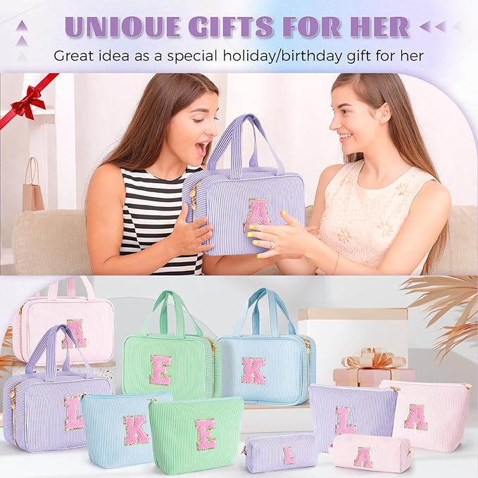 Initial Toiletry Bag Travel Makeup Bag | Teen Girl Gifts Trendy Stuff | Gifts for 3 4 5 6 7 8 9 10 11 12 13 Year Old Girls | Christmas Gifts for Teen Girls Stocking Stuffers - Lavender A