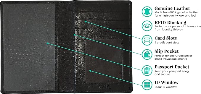 Personalized Monogrammed Black Leather RFID Passport Wallet