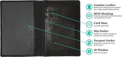 Personalized Monogrammed Black Leather RFID Passport Wallet