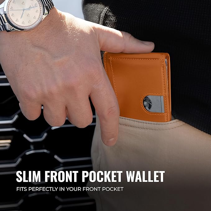 Kingly Cash Clip Slim Leather Wallet for Men with RFID Blocking & Money Clip - Minimalist Front Pocket Bifold Wallet Holds 12 Cards - Secure Card Holder with Easy Access Pull Tab