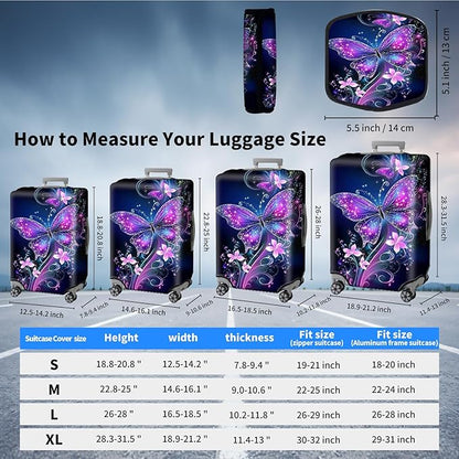 Suitcase Cover for Luggage 29-32 Inch, Washable Elastic Anti-Scratch Luggage Protector, Durable Zipper Baggage Cover with Handle Wrap, Travel Accessories for Suitcase,Sparkling Purple Butterfly