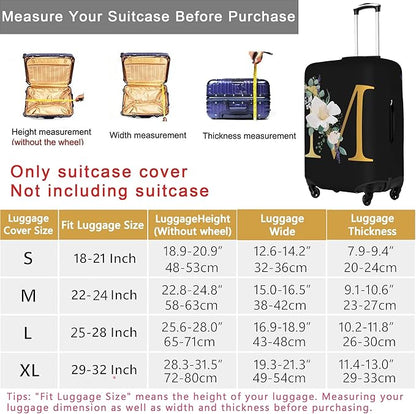 Flower Letter K Black Luggage Cover Elastic Washable Stretch Suitcase Protector Anti-Scratch Travel Suitcase Cover for Kid and Adult XL (29-32 inch suitcase)