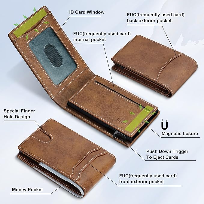 furid Card Wallet For Men Slim: Smart Rfid Minimalist Front Pocket Pop Up Wallet with ID Window - Gifts for Husband Father at Birthday Anniversary