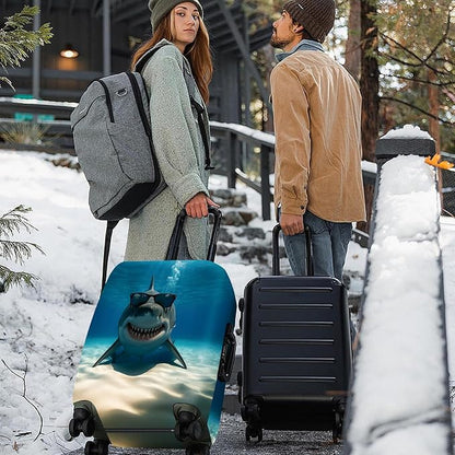 ANNA QUEEN Cool Shark Luggage Cover, Sunglass-Wearing Shark Underwater Design, Stretchable, Washable Travel Protector for 24-26 Inch Luggage