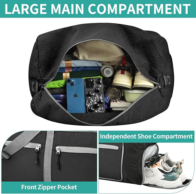 Dimayar 115L Travel Duffle Bag for Men Women - Foldable Duffel Bag with Shoes Compartment - Overnight Bags Waterproof & Tear Resistant(Black)