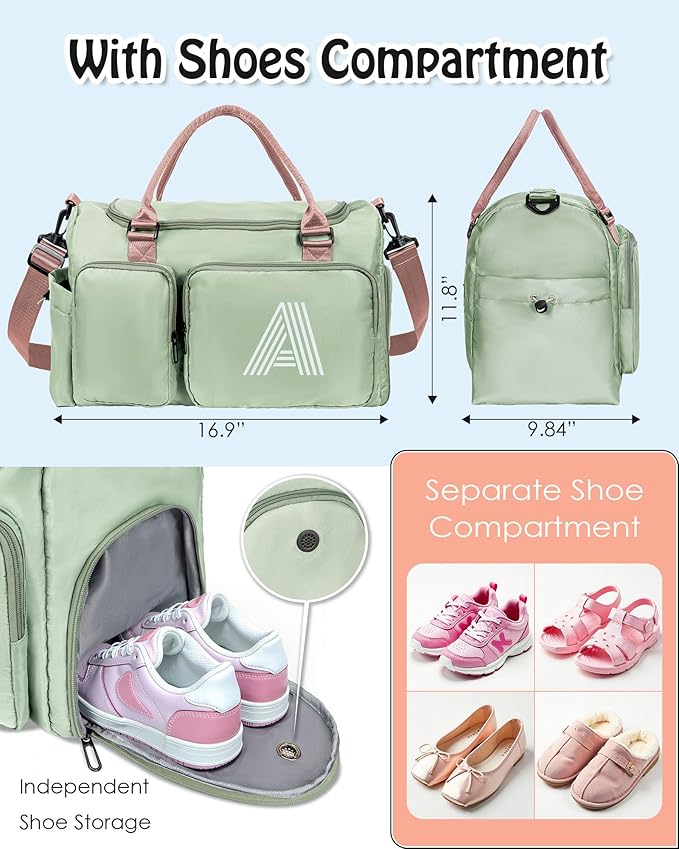 Women Girls Gift Initial Duffle Bag: Personalized Travel Gym bags, Dance Cheer bag Sports for Girl, Kid Gymnastics Bags, Birthday Gifts for Women Girls Kids Teens Mom Teacher