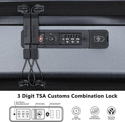 Carry On Luggage with Front Pocket & USB Port, PC Hardside 20 Inch luggage with Spinner Wheels & Built-in TSA Lock, Durable Lightweight Rolling Suitcase, Carry-On 20-Inch, Gray