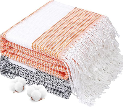 Genovega 2 Packs Oversized Turkish Beach Towels 74"x38" Thin Quick Dry Sand Free Pool Swim Bathing Towel Extra Large Blanket Adult Travel Essentials Accessories Summer Vacation Orange Grey Dot
