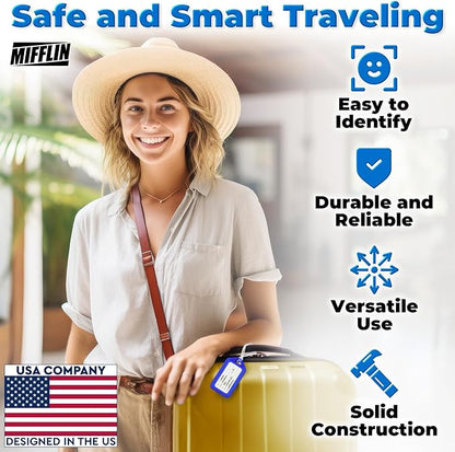 Mifflin-USA Luggage Tags (Blue, 50 PK), Bag Tag for Baggage, Suitcase Tags Bulk