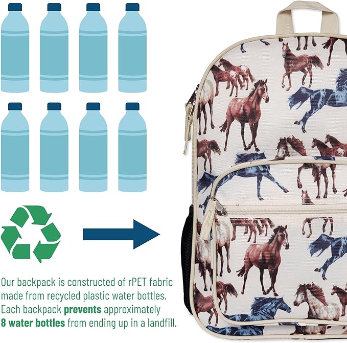 Wildkin ECO rPET Kids Backpack – Recycled, Padded, Adjustable for School & Travel – Horse Dreams