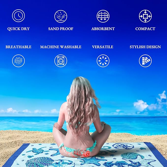 LANE LINEN Turkish Beach Towels Set of 6, Oversized Beach Towel, Lightweight Beach Essentials for Women, Large Pool Towel, Absorbent & Quick Dry, Sand Free Beach Towel, 39"x71" - Tropical Breeze