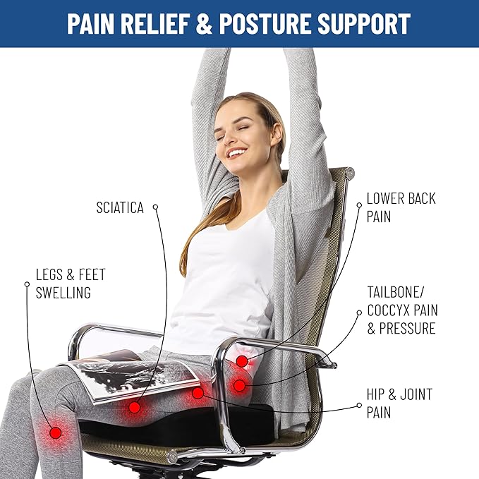 Everlasting Comfort Doctor Recommended Memory Foam Seat Cushion for Office Chairs & Car - Ergonomic Office Desk Accessories - Cushions for Tailbone Pain Relief, Sciatica & Back Support Pillow